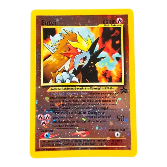 Vintage Holo Rare Promo Pokemon Entei Trading Card - Yellow and Red